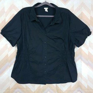 Black button front gathered elastic sides Top